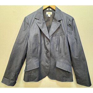 Talbots Womens Preppy Blazer Coat Stretch Size 14 Navy Long Sleeve Classic